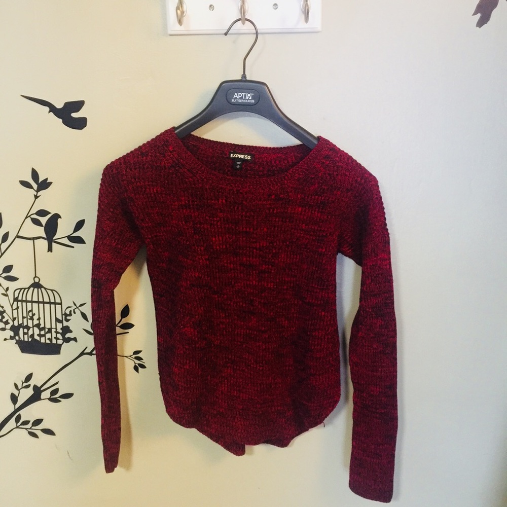 Red and Black Marled Express Shirttail Sweater